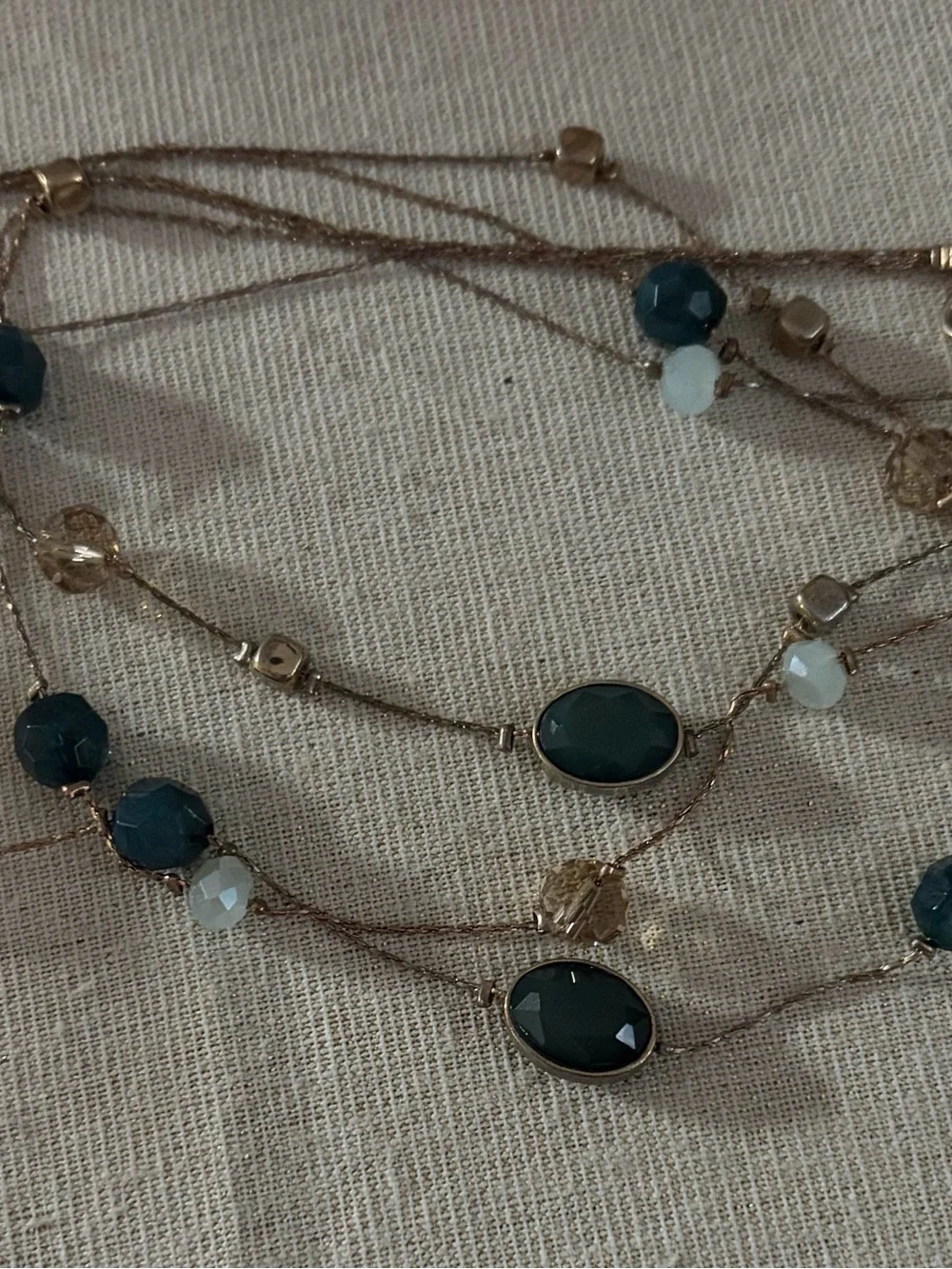 Multi-Strand Teal and Gold Tone Beaded Necklace - Women Jewelry